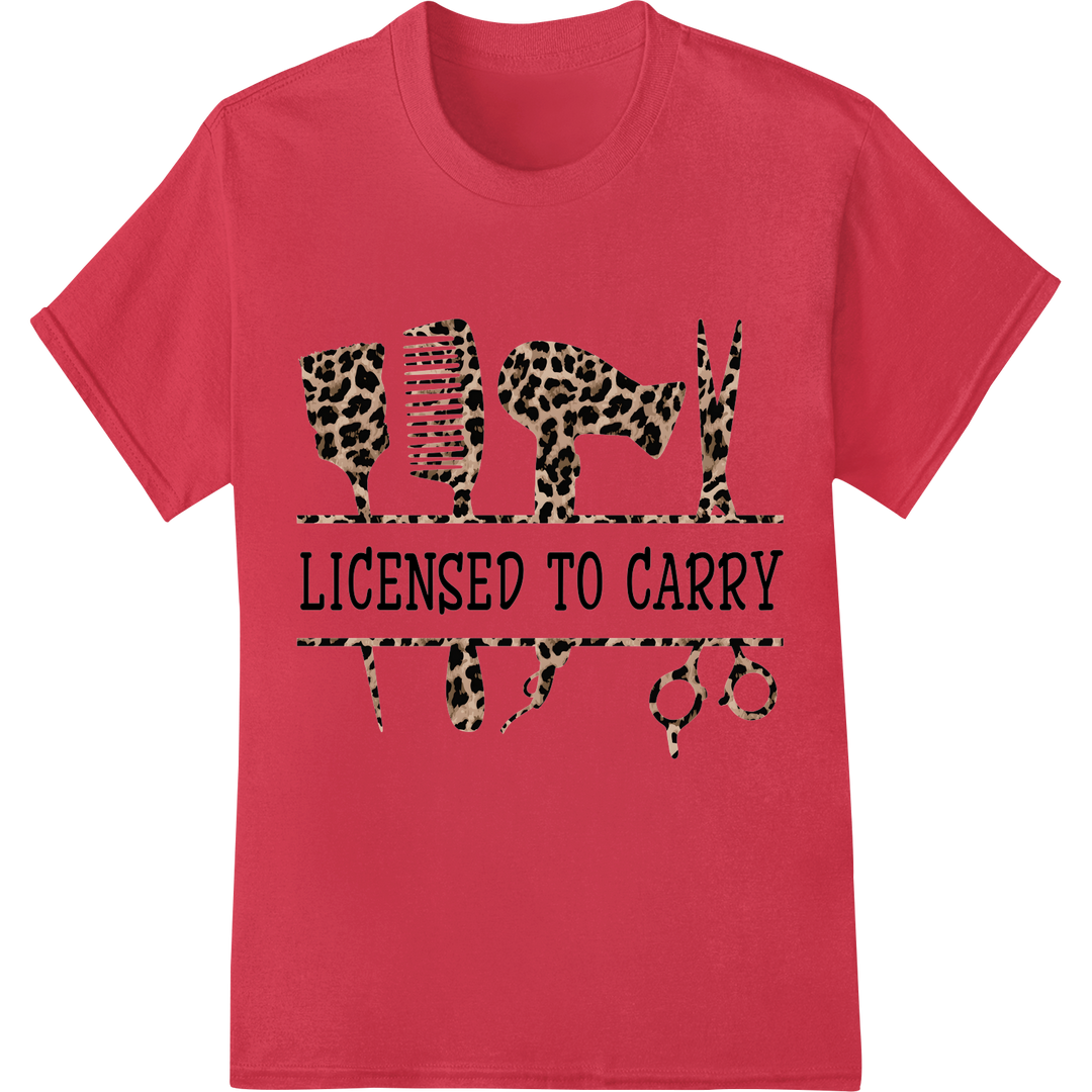 Leopard Print 'Licensed to Carry' DTF Heat Transfer on red shirt - SUPERDTF-DTF Prints-DTF Transfers-Custom DTF Prints