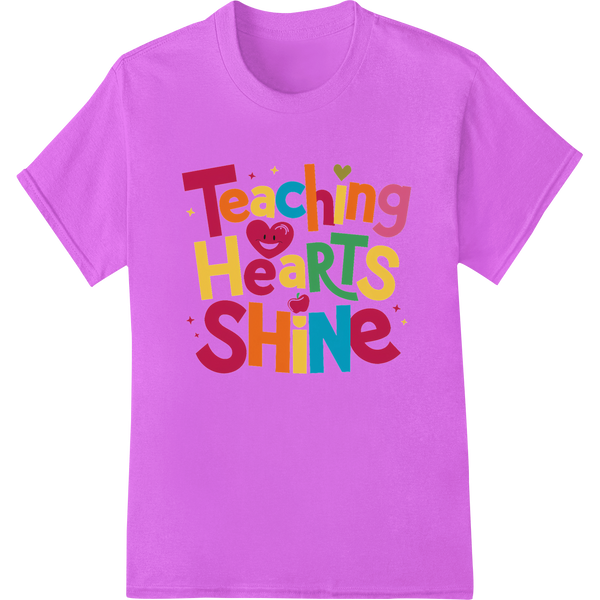 "Teaching Hearts Shine" DTF Teacher Transfer Print on purple shirt - SUPERDTF-DTF Prints-DTF Transfers-Custom DTF Prints