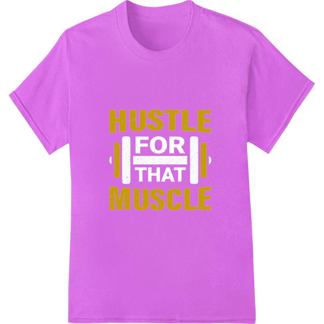 Flex Your Hustle: Bold Gym Motivation DTF Print Transfer on purple shirt - SUPERDTF-DTF Prints-DTF Transfers-Custom DTF Prints