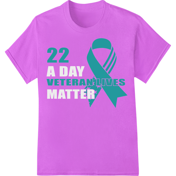 Powerful Teal Ribbon Veteran Suicide Awareness DTF Print on purple shirt - SUPERDTF-DTF Prints-DTF Transfers-Custom DTF Prints