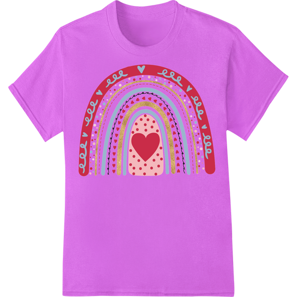 Vibrant Rainbow Heart DTF Valentine's Day Print Transfer on purple shirt - SUPERDTF-DTF Prints-DTF Transfers-Custom DTF Prints