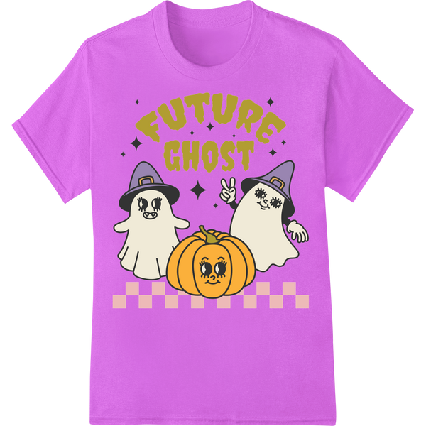 Adorable Future Ghost Trio: Cute Halloween Spooks on purple shirt - SUPERDTF-DTF Prints-DTF Transfers-Custom DTF Prints