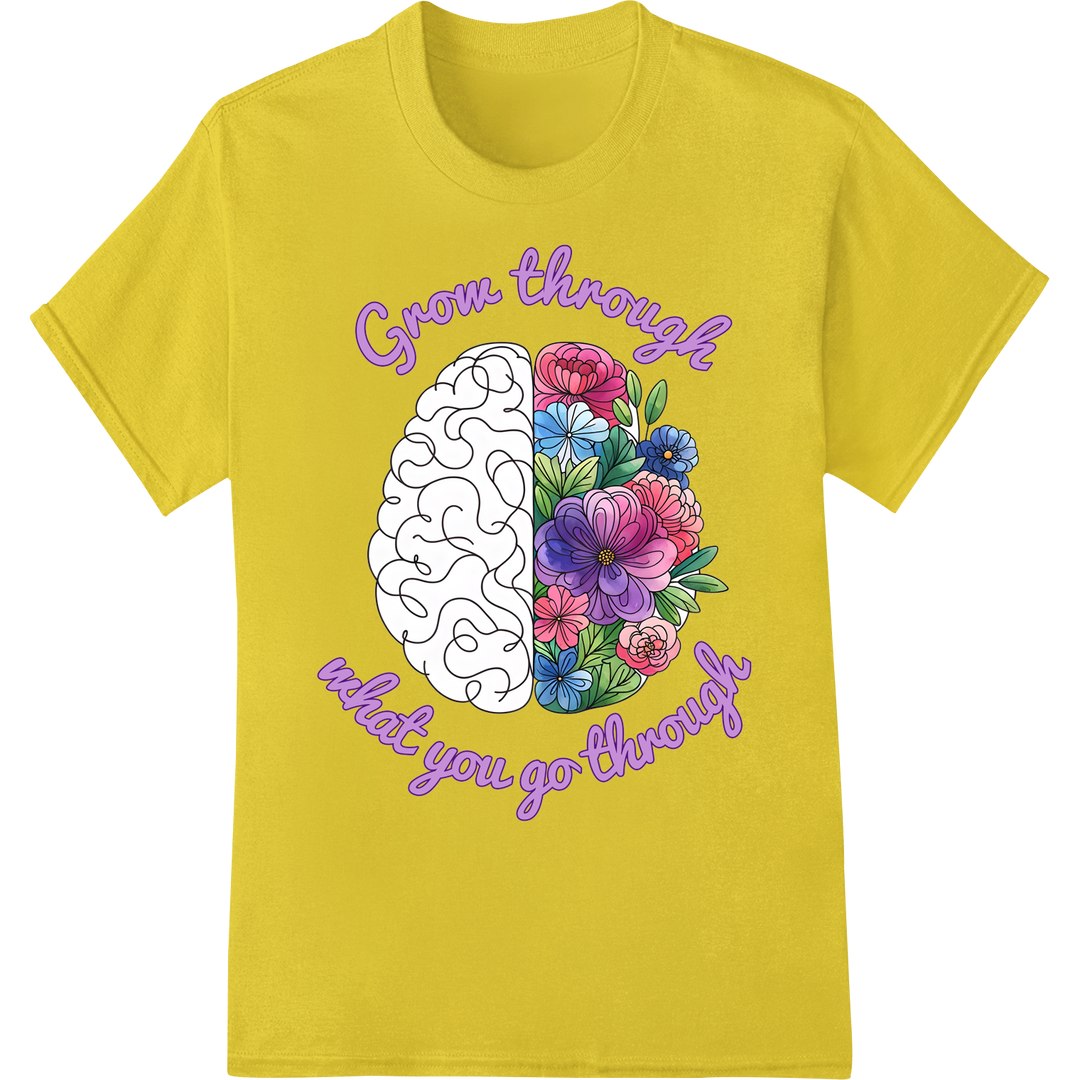 Grow Through Adversity: Inspiring Floral DTF Heat Transfer on yellow shirt - SUPERDTF-DTF Prints-DTF Transfers-Custom DTF Prints