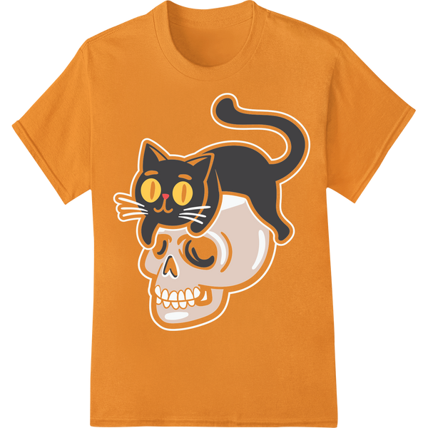 Spooky Cat Skull Halloween DTF Print Heat Transfer on orange shirt - SUPERDTF-DTF Prints-DTF Transfers-Custom DTF Prints