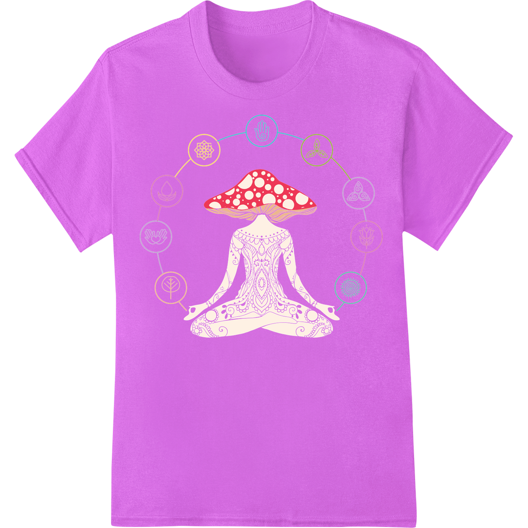 Whimsical Mushroom Yoga DTF Print Heat Transfer | Nature on purple shirt - SUPERDTF-DTF Prints-DTF Transfers-Custom DTF Prints