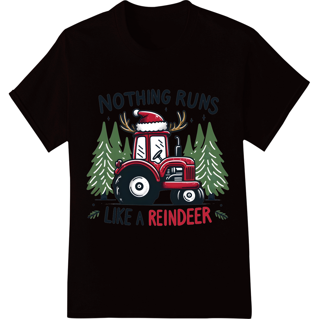 Festive Reindeer Tractor DTF Transfer Print | Christmas Fun on black shirt - SUPERDTF-DTF Prints-DTF Transfers-Custom DTF Prints