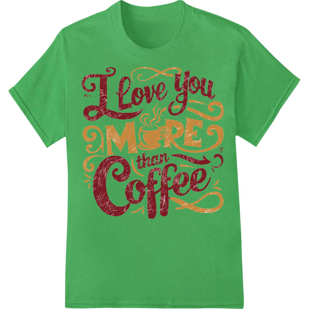 I Love You More Than Coffee - Romantic DTF Print Design on green shirt - SUPERDTF-DTF Prints-DTF Transfers-Custom DTF Prints