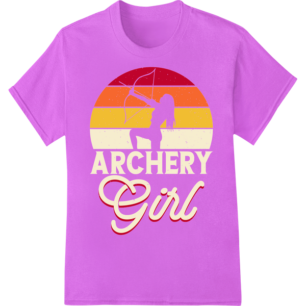 Retro Sunset Archery Girl Silhouette DTF Print Transfer on purple shirt - SUPERDTF-DTF Prints-DTF Transfers-Custom DTF Prints