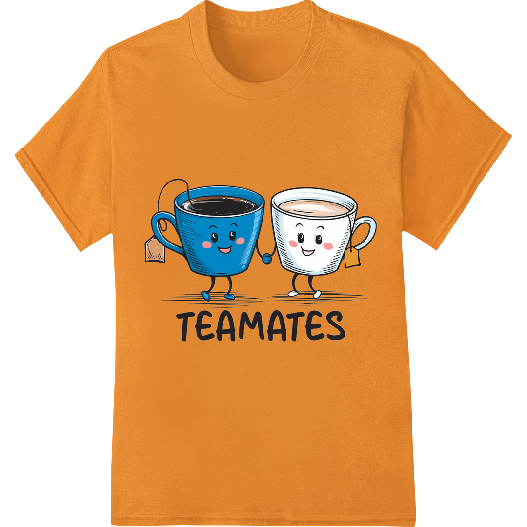 Adorable 'Tea-Mates' DTF Print Heat Transfer | Playful Teacup Duo on orange shirt - SUPERDTF-DTF Prints-DTF Transfers-Custom DTF Prints