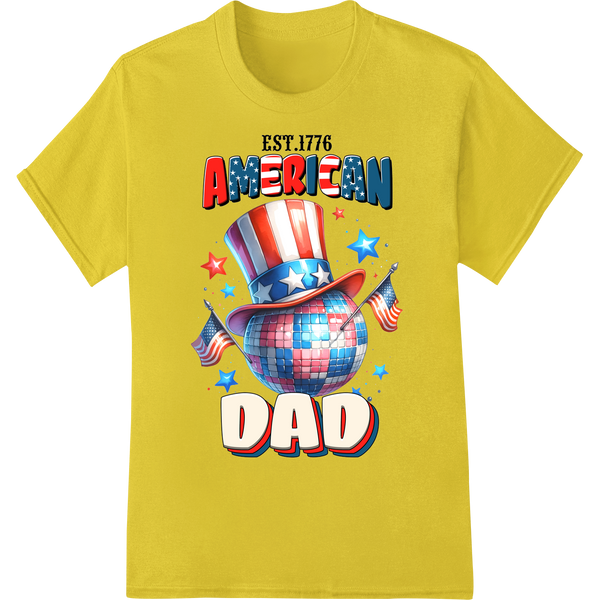 Patriotic 'American Dad' Disco Ball DTF Print Heat Transfer on yellow shirt - SUPERDTF-DTF Prints-DTF Transfers-Custom DTF Prints