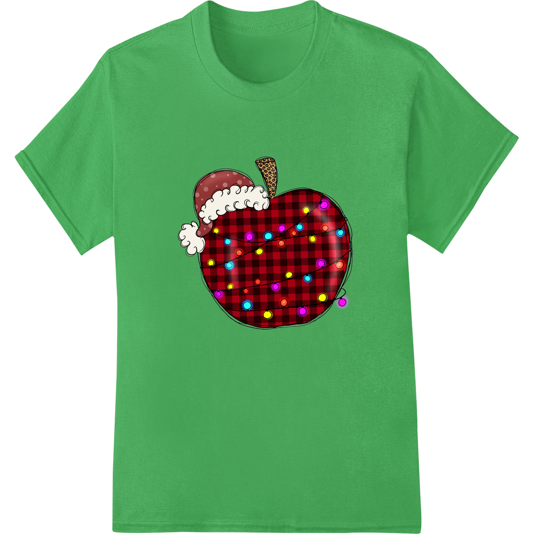 Charming Christmas Plaid Apple DTF Print Heat Transfer on green shirt - SUPERDTF-DTF Prints-DTF Transfers-Custom DTF Prints