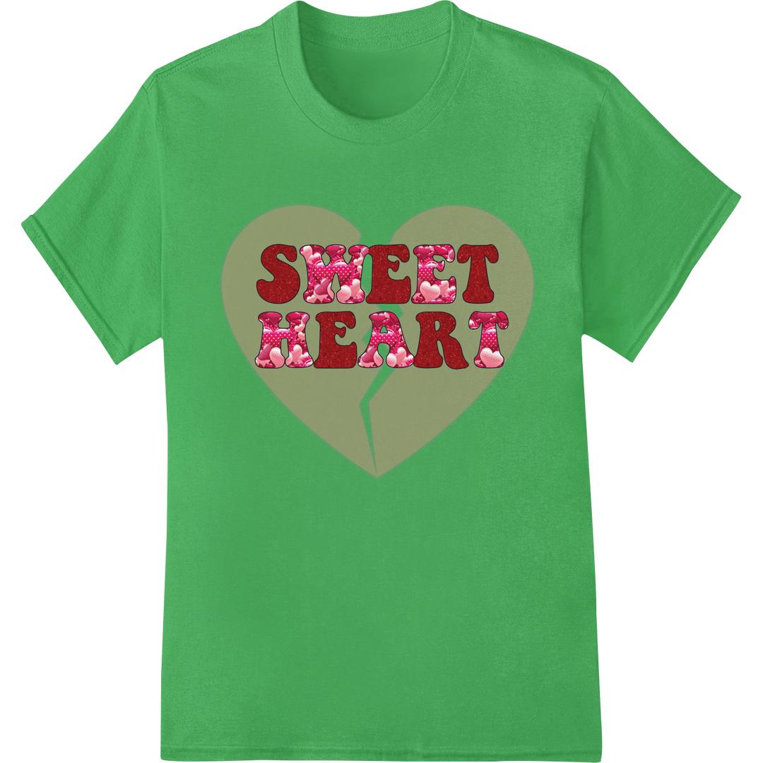 Sweet Heart: Adorable Valentine's Day DTF Print Transfer on green shirt - SUPERDTF-DTF Prints-DTF Transfers-Custom DTF Prints