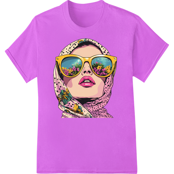 Vibrant Pop Art Woman Portrait DTF Heat Transfer Print on purple shirt - SUPERDTF-DTF Prints-DTF Transfers-Custom DTF Prints