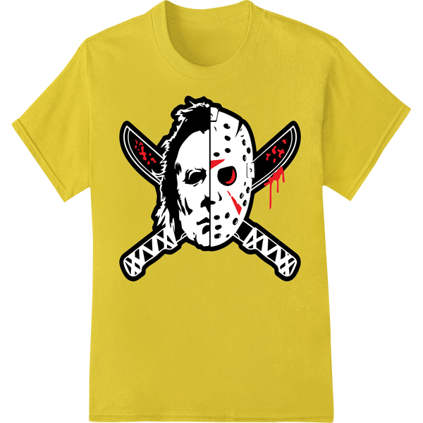 Highly detailed Jason Voorhees hockey mask design as a DTF (Direct to Film) heat transfer for custom t-shirt printing