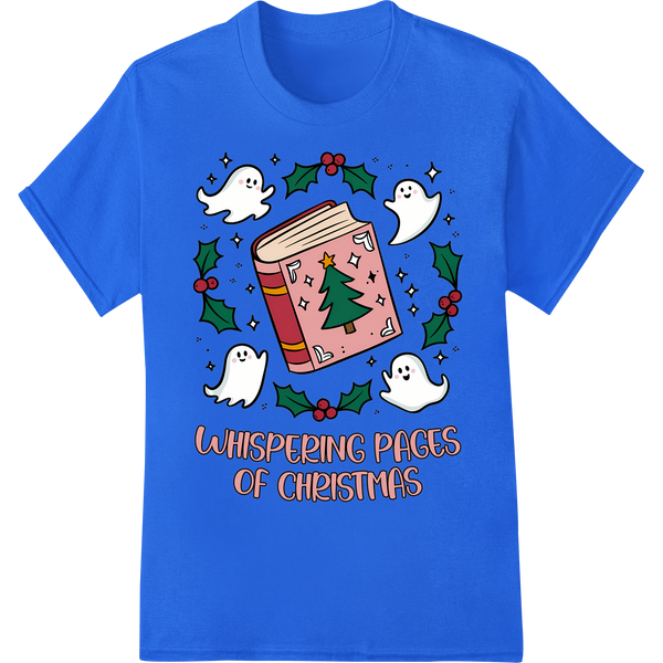 Whimsical Christmas Book DTF Print | Festive Holiday Shirt on blue shirt - SUPERDTF-DTF Prints-DTF Transfers-Custom DTF Prints