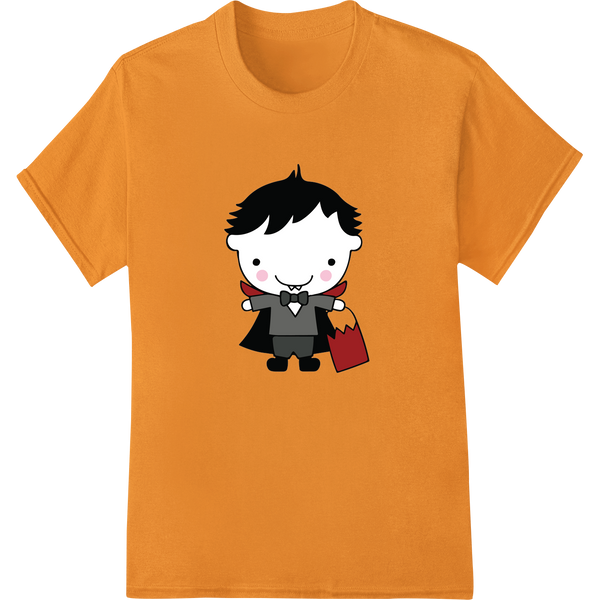 Cute Vampire Kid Cartoon - Spooky Kawaii Halloween Fun on orange shirt - SUPERDTF-DTF Prints-DTF Transfers-Custom DTF Prints