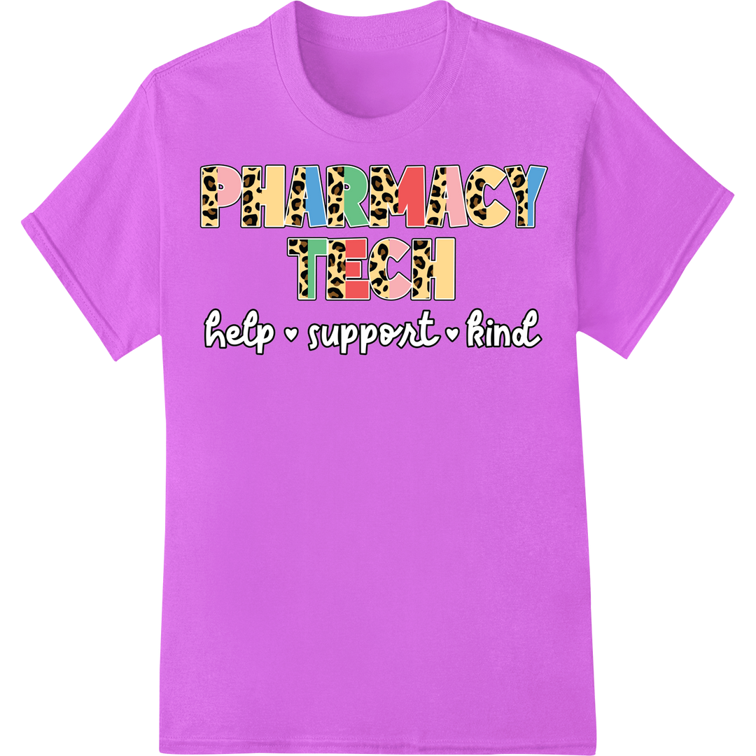 Retro 'PHARMACY' DTF Print Heat Transfer | Vibrant 70s Style on purple shirt - SUPERDTF-DTF Prints-DTF Transfers-Custom DTF Prints