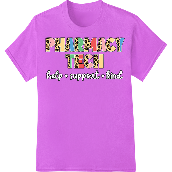 Retro 'PHARMACY' DTF Print Heat Transfer | Vibrant 70s Style on purple shirt - SUPERDTF-DTF Prints-DTF Transfers-Custom DTF Prints