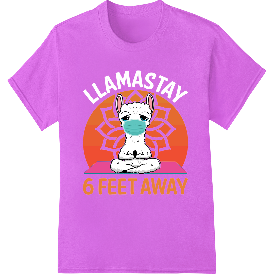 Adorable Llama Yoga 6 Feet Away | DTF Print Heat Transfer on purple shirt - SUPERDTF-DTF Prints-DTF Transfers-Custom DTF Prints