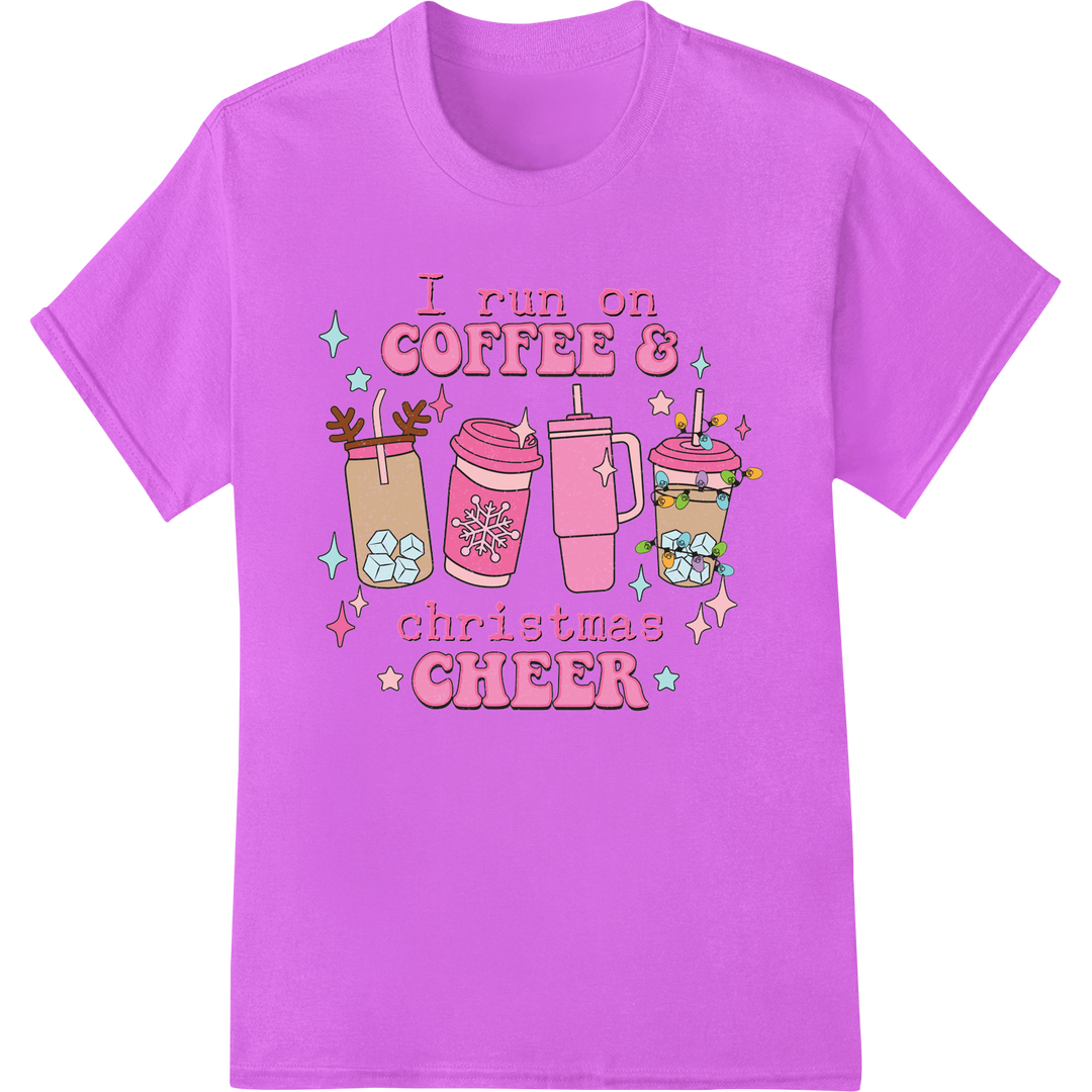 Retro Coffee Christmas Cheer DTF Print Heat Transfer on purple shirt - SUPERDTF-DTF Prints-DTF Transfers-Custom DTF Prints