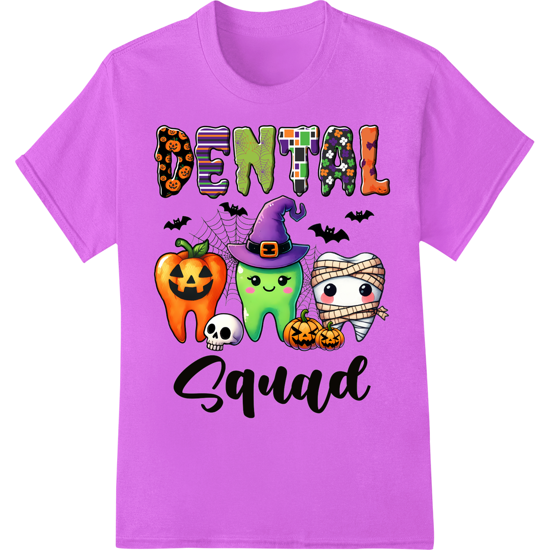 Playful 'Dental Squad' Halloween DTF Print Heat Transfer on purple shirt - SUPERDTF-DTF Prints-DTF Transfers-Custom DTF Prints