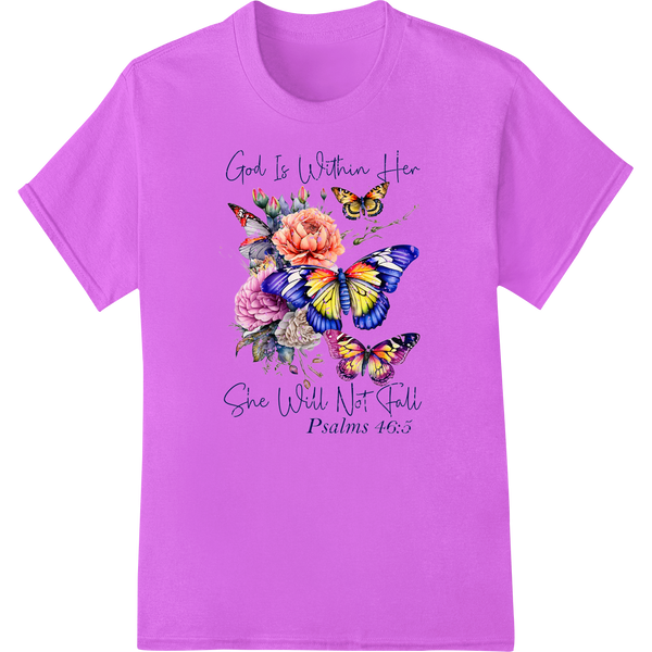 Inspiring Floral Butterfly Christian DTF Heat Transfer on purple shirt - SUPERDTF-DTF Prints-DTF Transfers-Custom DTF Prints