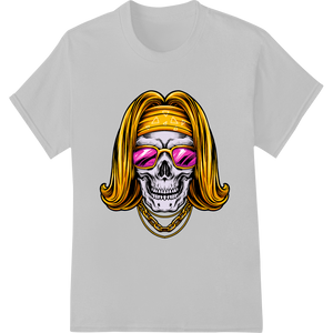 Skull with Pink Sunglasses & Golden Hair - Edgy DTF Print enhanced with professional print on demand