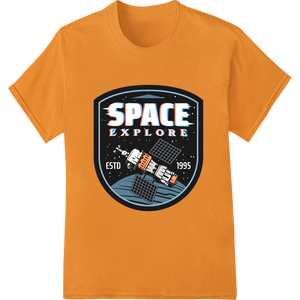 Custom custom garment printing design - Vintage 'Space Explore' Satellite Orbiting Earth | DTF Print