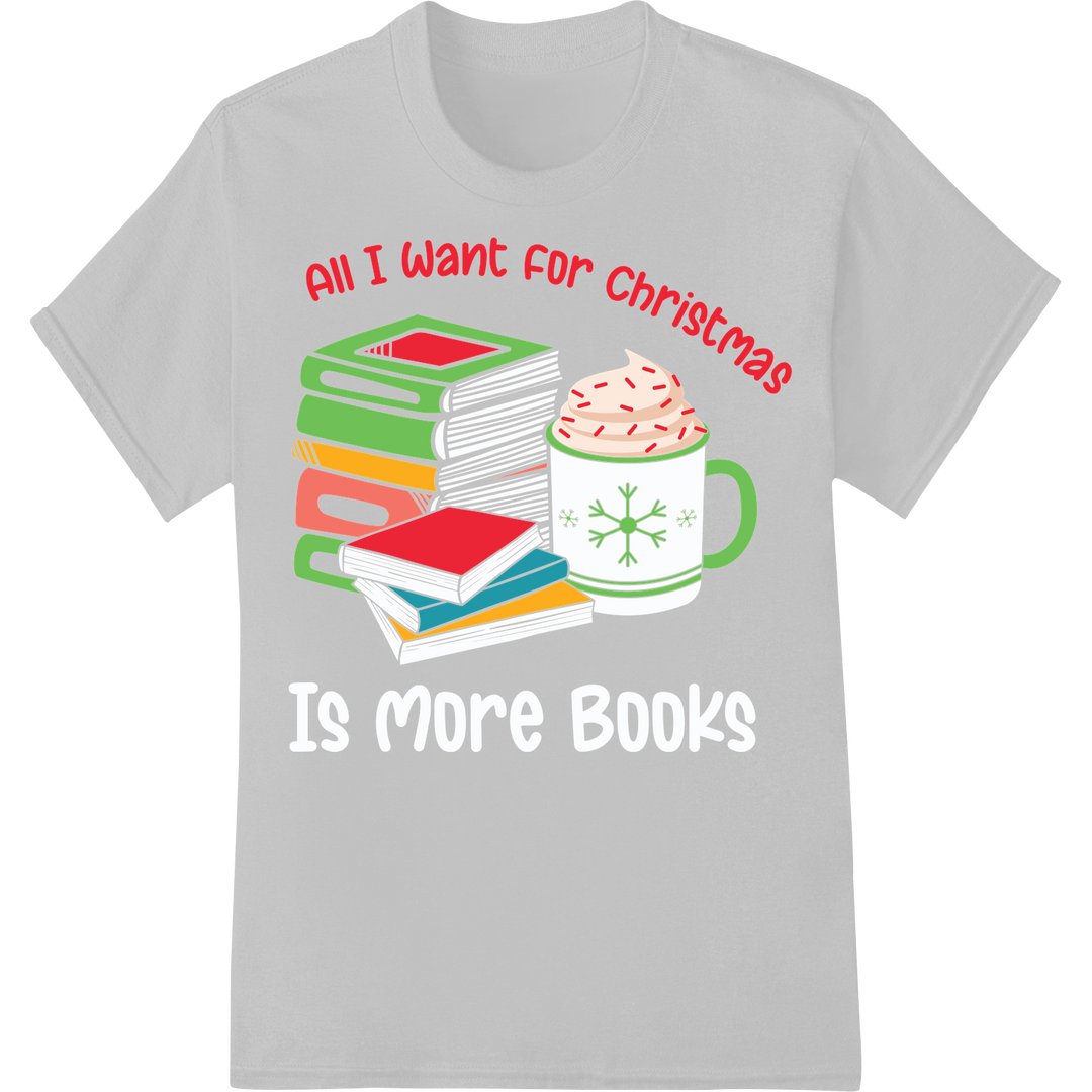 Cozy Christmas Books & Cocoa DTF Print Heat Transfer on white shirt - SUPERDTF-DTF Prints-DTF Transfers-Custom DTF Prints