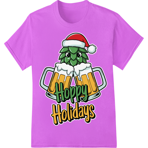 Hoppy Holidays Festive Christmas Beer DTF Transfer Print on purple shirt - SUPERDTF-DTF Prints-DTF Transfers-Custom DTF Prints