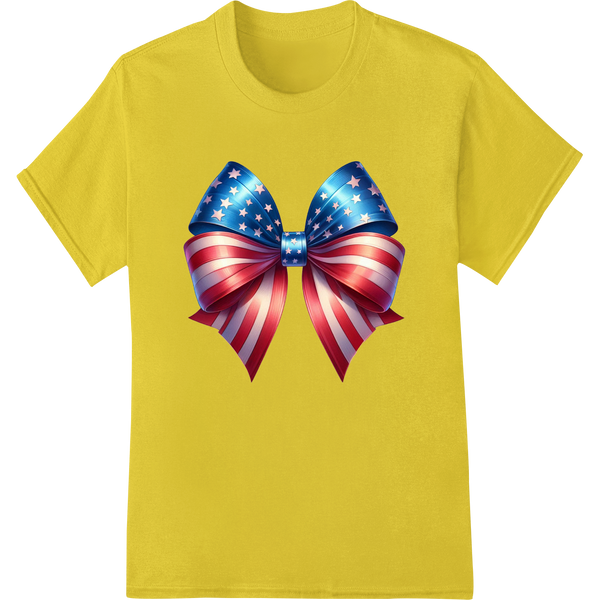 Patriotic 3D Bow DTF Print Heat Transfer | 4th of July Design on yellow shirt - SUPERDTF-DTF Prints-DTF Transfers-Custom DTF Prints