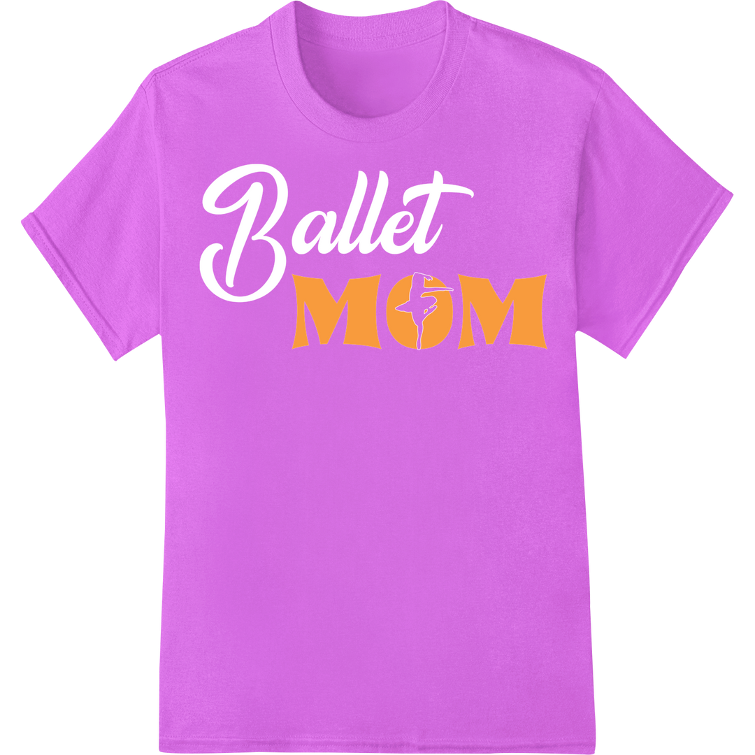 Elegant Ballet-Inspired 'MOM' DTF Print Heat Transfer on purple shirt - SUPERDTF-DTF Prints-DTF Transfers-Custom DTF Prints