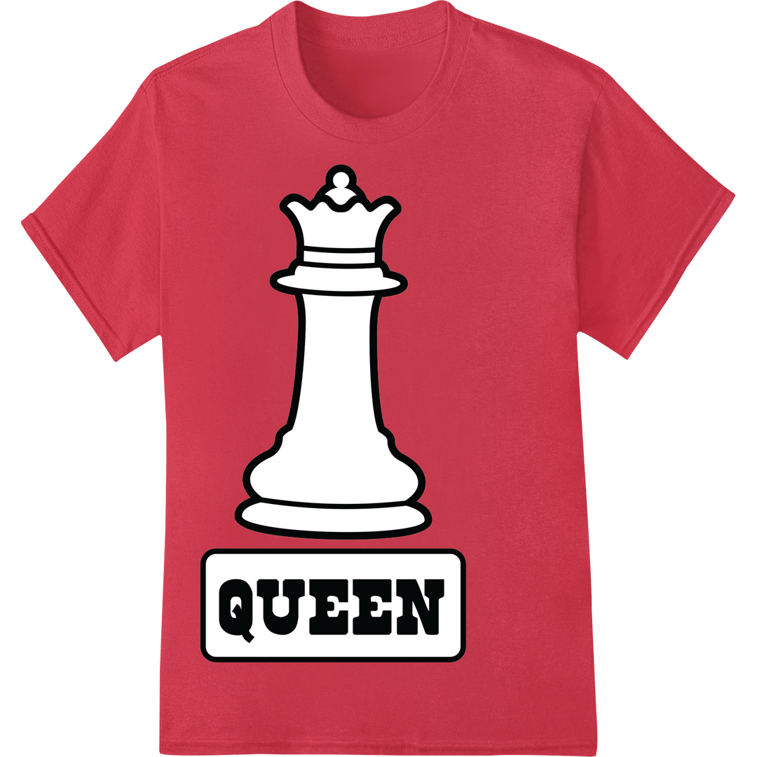 Checkmate in Style: Queen Chess Piece DTF Print Transfer on red shirt - SUPERDTF-DTF Prints-DTF Transfers-Custom DTF Prints