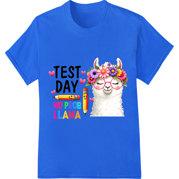 Ace Tests with Llama Charm DTF Print | No Prob, Just Smiles! on blue shirt - SUPERDTF-DTF Prints-DTF Transfers-Custom DTF Prints