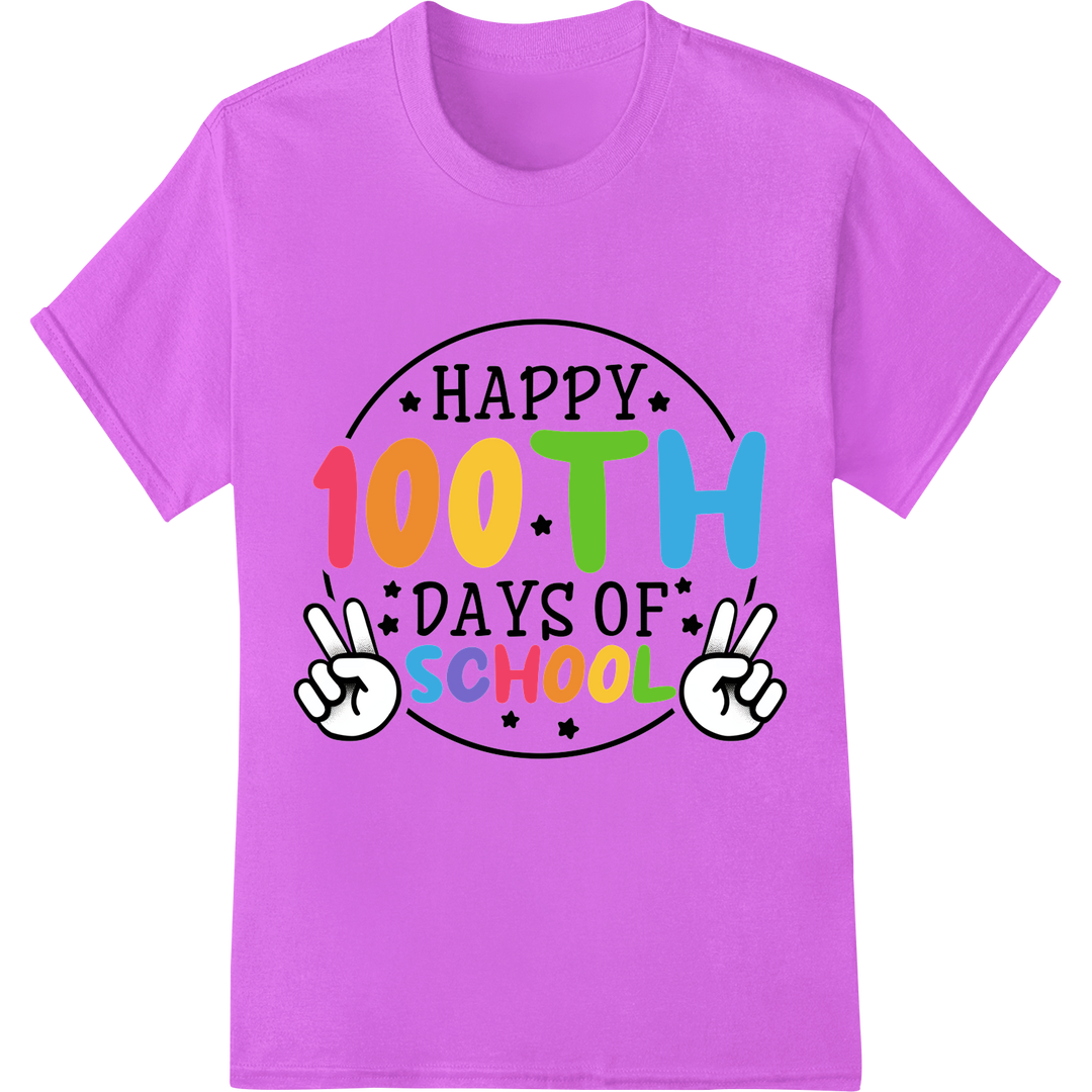 Vibrant '100 Days of School' Super DTF Heat Transfer Print on purple shirt - SUPERDTF-DTF Prints-DTF Transfers-Custom DTF Prints