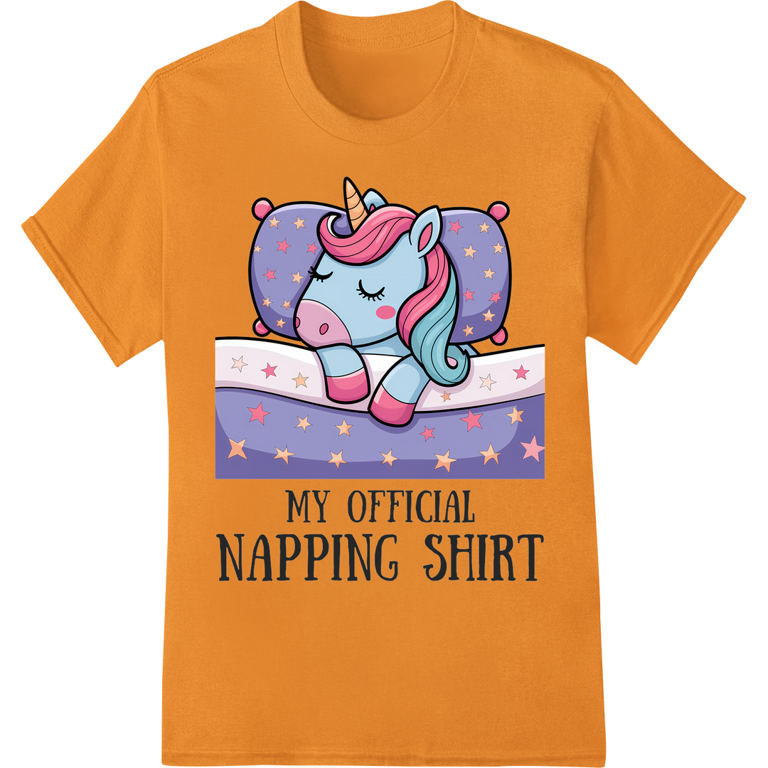 Sassy Unicorn Nap Shirt - Magical Sarcasm Heat Transfer on orange shirt - SUPERDTF-DTF Prints-DTF Transfers-Custom DTF Prints