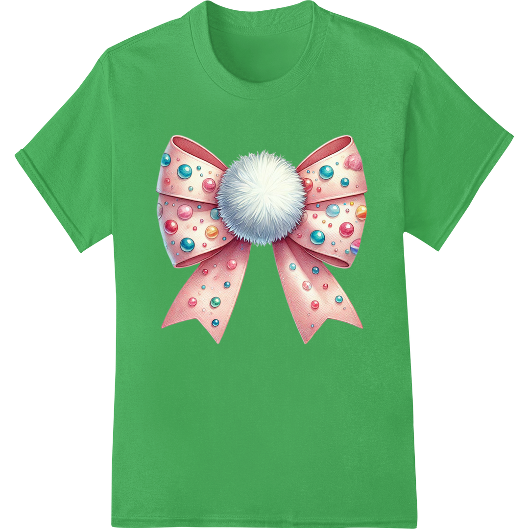 Sparkling Easter Bow DTF Print Heat Transfer | Pastel Charm on green shirt - SUPERDTF-DTF Prints-DTF Transfers-Custom DTF Prints