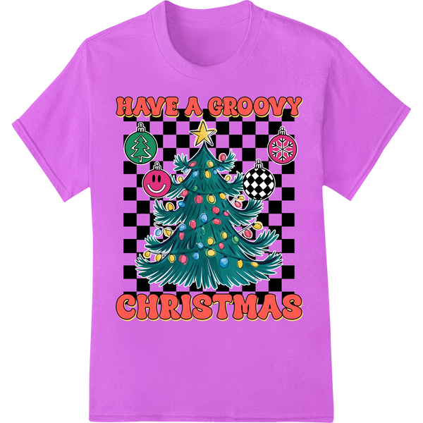 Retro Psychedelic Christmas Tree DTF Print Heat Transfer on purple shirt - SUPERDTF-DTF Prints-DTF Transfers-Custom DTF Prints