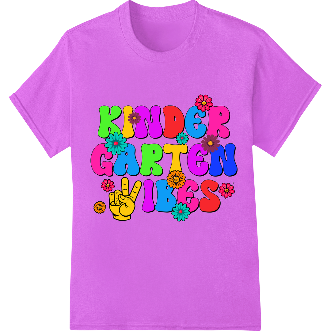 Kindergarten Vibes: Colorful 1st Day of School DTF Print on purple shirt - SUPERDTF-DTF Prints-DTF Transfers-Custom DTF Prints