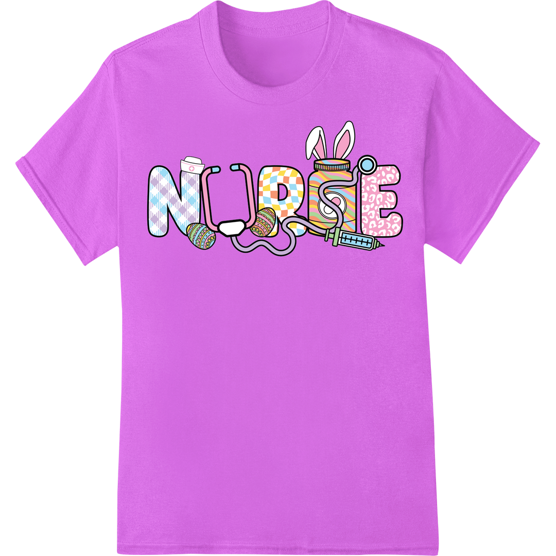 Adorable Easter Nurse DTF Print Heat Transfer | Super DTF on purple shirt - SUPERDTF-DTF Prints-DTF Transfers-Custom DTF Prints