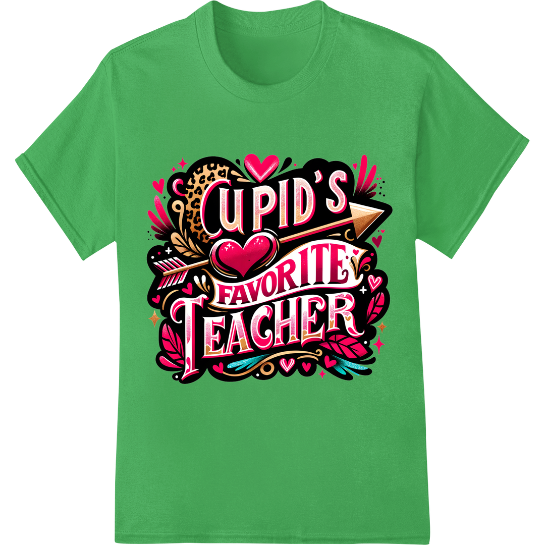 Cupid's Fave Teacher Valentine DTF Print Heat Transfer on green shirt - SUPERDTF-DTF Prints-DTF Transfers-Custom DTF Prints