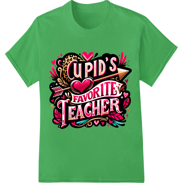 Cupid's Fave Teacher Valentine DTF Print Heat Transfer on green shirt - SUPERDTF-DTF Prints-DTF Transfers-Custom DTF Prints