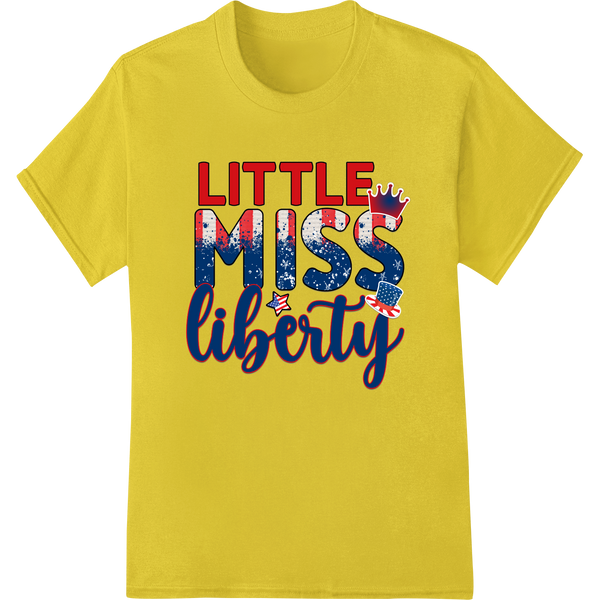 Patriotic 'Little Miss Liberty' heat transfer design featuring a stylized female figure wearing a patriotic outfit and crown