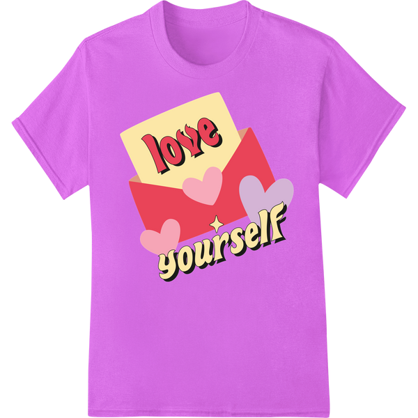 Love Yourself: Valentine's Day DTF Print Heat Transfer on purple shirt - SUPERDTF-DTF Prints-DTF Transfers-Custom DTF Prints