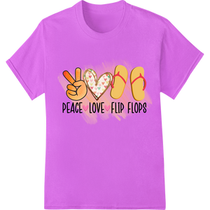 Durable custom t-shirts applied to Embrace Summer Vibes with 'Peace Love Flip Flops'