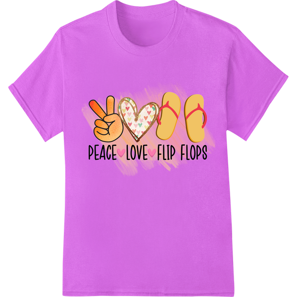 Embrace Summer Vibes with 'Peace Love Flip Flops' on purple shirt - SUPERDTF-DTF Prints-DTF Transfers-Custom DTF Prints