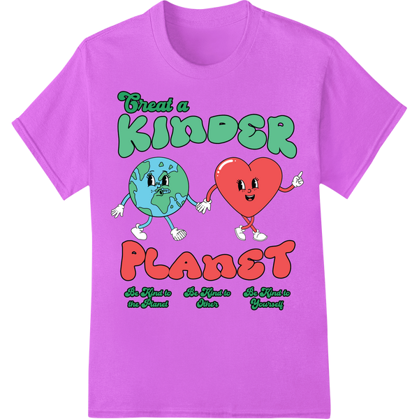 Treat a Kinder Planet - Cute Earth Day DTF Print Transfer on purple shirt - SUPERDTF-DTF Prints-DTF Transfers-Custom DTF Prints