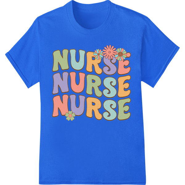 Vibrant 'NURSE NURSE NURSE' Heat Transfer Print for Garments on blue shirt - SUPERDTF-DTF Prints-DTF Transfers-Custom DTF Prints