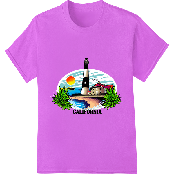 Durable professional DTF printing applied to Coastal California Lighthouse Sunset DTF Print Transfer