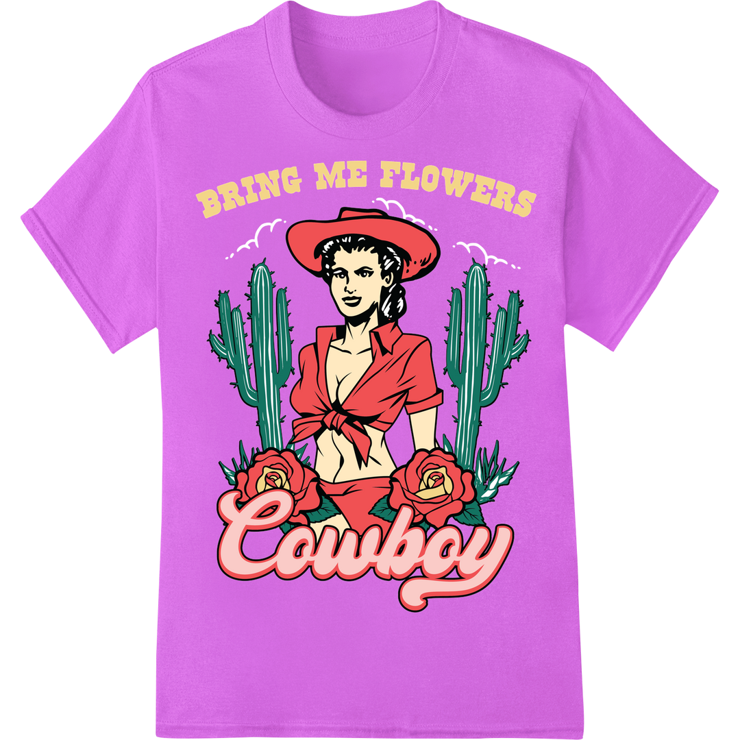 Vintage Cowgirl Valentine DTF Print Heat Transfer on purple shirt - SUPERDTF-DTF Prints-DTF Transfers-Custom DTF Prints